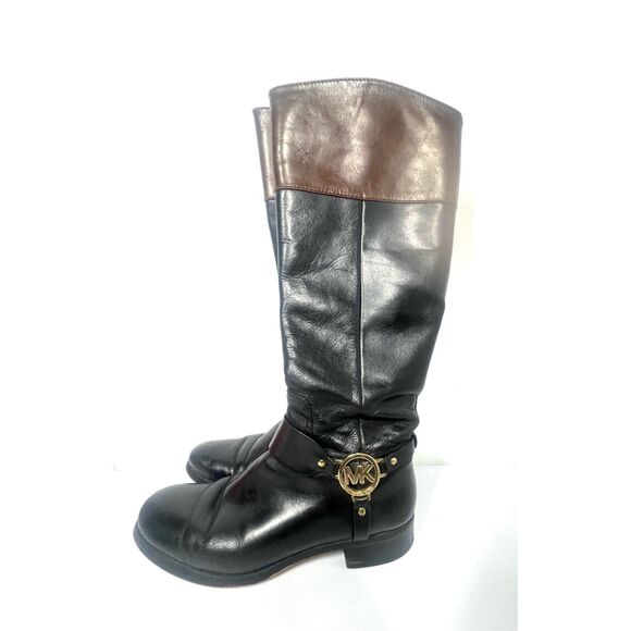 Michael Kors Tall Two Tone Brown Black Leather Riding Boots Women Size 8 - Picture 2 of 9